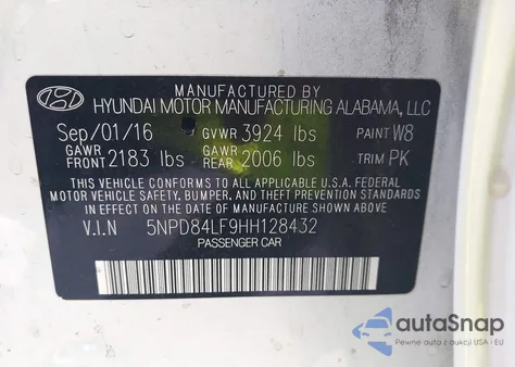 2017 Hyundai Elantra Se z USA, uszkodzony, nr VIN 5NPD84LF9HH128432